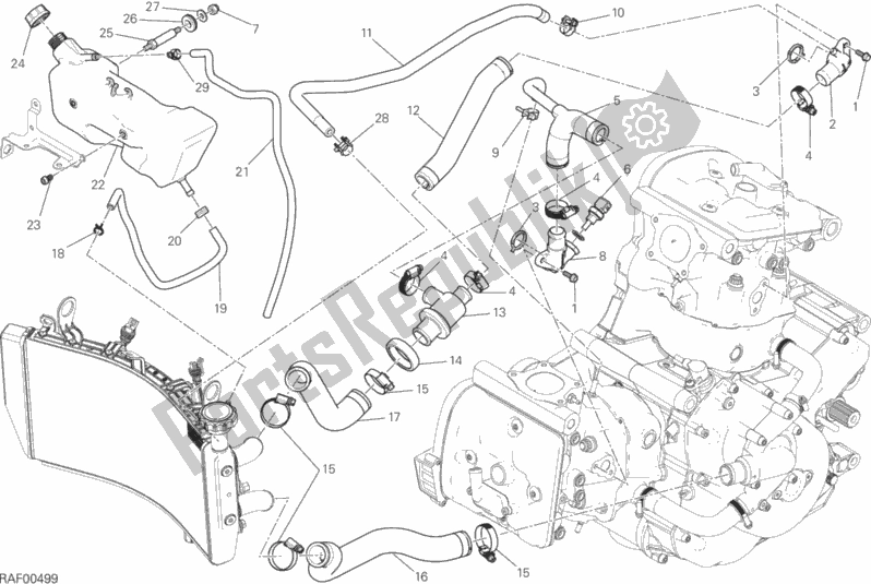 All parts for the Cooling System of the Ducati Monster 821 Brasil 2015